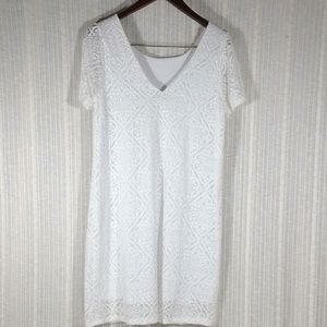 Vintage White Lace A Line V Neck Dress-Size L